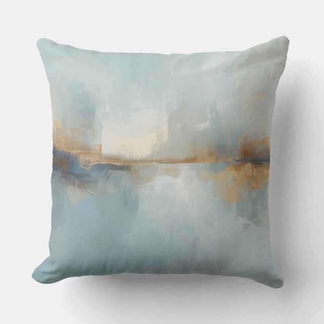 Muted Light Blue White Rusty Brown Abstract Print Cushion (Front)