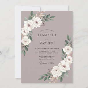Muted Lilac Mauve Peony Wedding Invitation