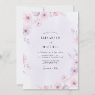 Muted Lilac Painted Wildflower Wedding Invitation