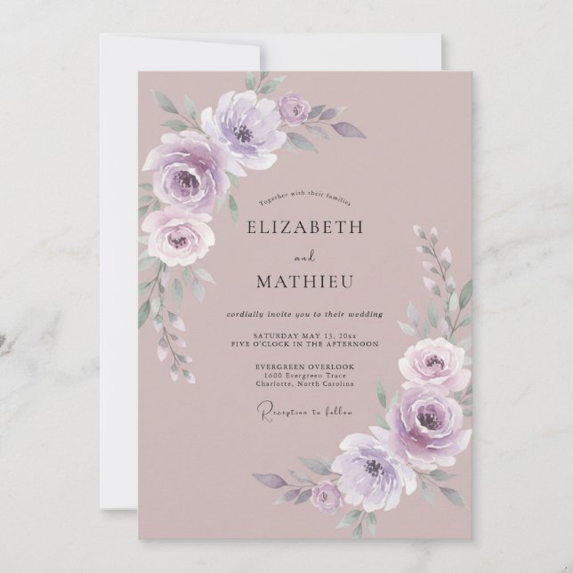 Muted Lilac Ranunculus Eucalyptus Wedding Invitation (Front)