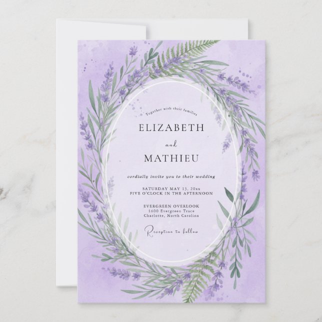Muted Lilac Wreath Wedding Invitation (Front)