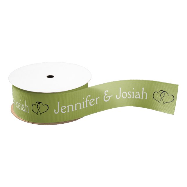 Muted Lime Green Personalised Heart Simple Elegant Grosgrain Ribbon (Spool)