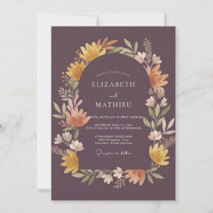 Muted Mauve Apricot Wreath Wedding Invitation