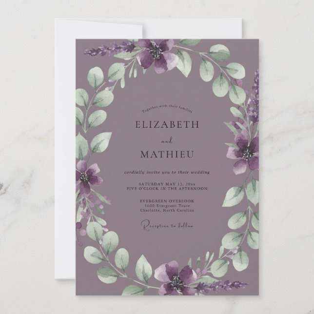 Muted Mauve Foliage Eucalyptus Wedding Invitation (Front)