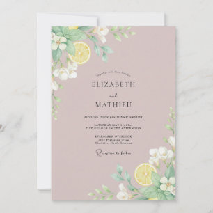 Muted Mauve Lemon Eucalyptus Wedding Invitation