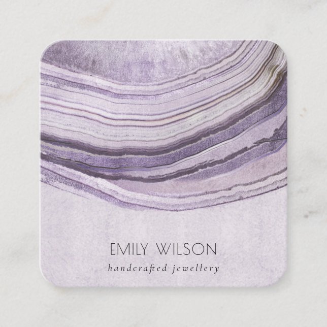 Muted Mauve Lilac Agate Earthy Necklace Display Square Business Card (Front)