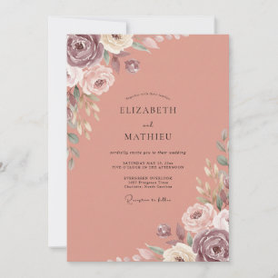 Muted Mauve Ranunculus Eucalyptus Wedding Invitation