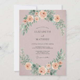 Muted Mauve Romantic Botanical Wedding Invitation