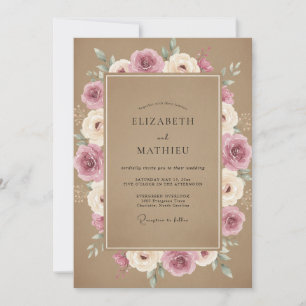 Muted Mauve Taupe Ranunculus Eucalyptus Wedding Invitation