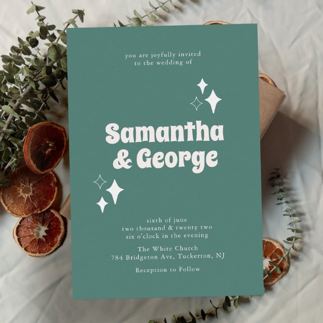 Muted Mint Green 70s Groovy Wedding Invitation (Creator Uploaded)