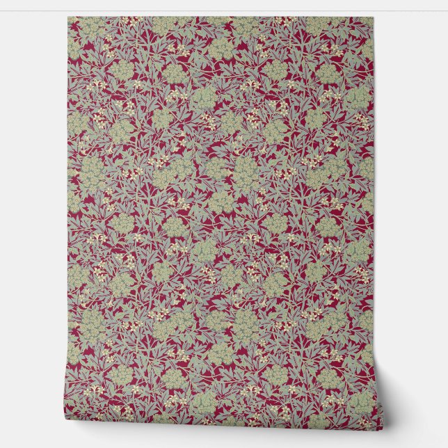 Muted Mint & Pale Straw Листья William Morris Wallpaper (Unrolling)