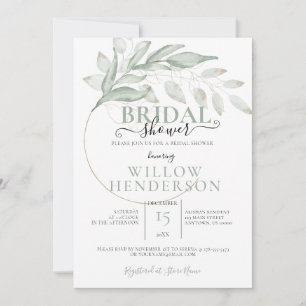 Muted Moss Green Leaves Wedding Shower  Invitation