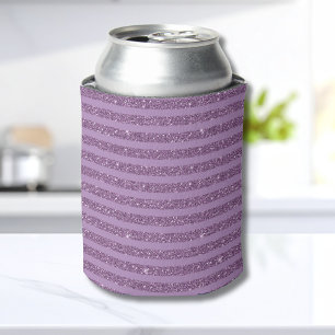 Muted Mulberry Glitter Style Horizontal Stripes Can Cooler