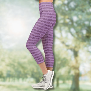 Muted Mulberry Glitter Style Horizontal Stripes Capri Leggings