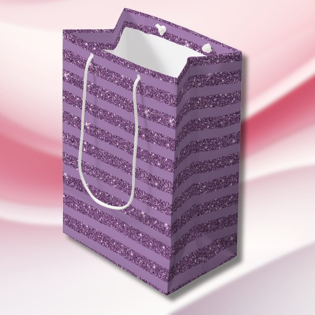 Muted Mulberry Glitter Style Horizontal Stripes Medium Gift Bag (Creator Uploaded)