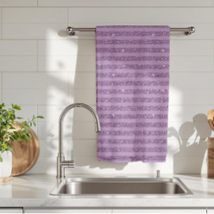 Muted Mulberry Glitter Style Horizontal Stripes Tea Towel