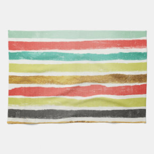 Muted Multi Coloured Brush Stroke Stripes Tea Towel