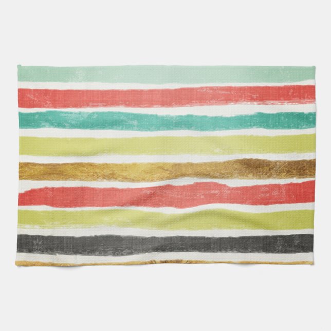 Muted Multi Coloured Brush Stroke Stripes Tea Towel (Horizontal)