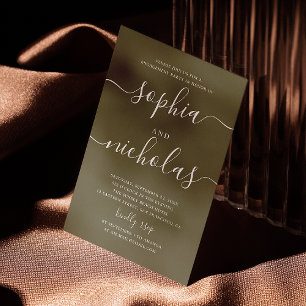 Muted Olive Green Engagement Party. Elegant Script Invitation