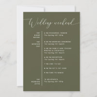 Muted Olive Green Modern Wedding Weekend Itinerary