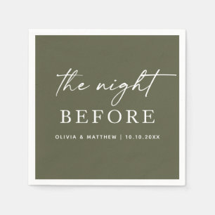 Muted Olive Green Rehearsal Dinner. Modern Wedding Napkin