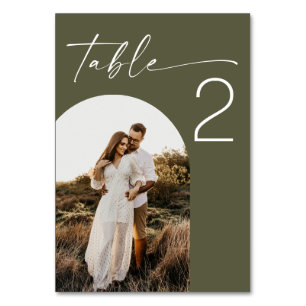 Muted Olive Green Wedding Modern Elegant Photo Table Number