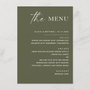Muted Olive Green Wedding Modern Minimalist Menu