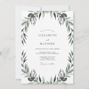 Muted Olive Leaf Wedding Invitation