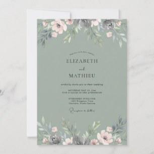 Muted Olive Petal Wedding Invitation