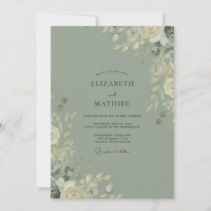 Muted Olive Sprig Eucalyptus Wedding Invitation