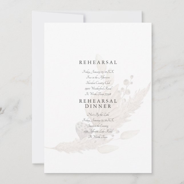 Muted Pampas Wedding Rehearsal  Invitation (Front)