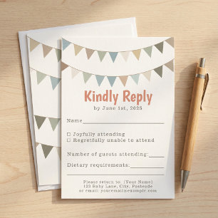 Muted pastel bunting baby shower RSVP insert Card