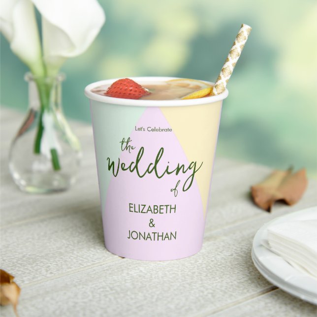 Muted Pastel Geometric Wedding Paper Cups (Insitu)