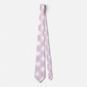 muted pastel pink white gingham plaid print tie