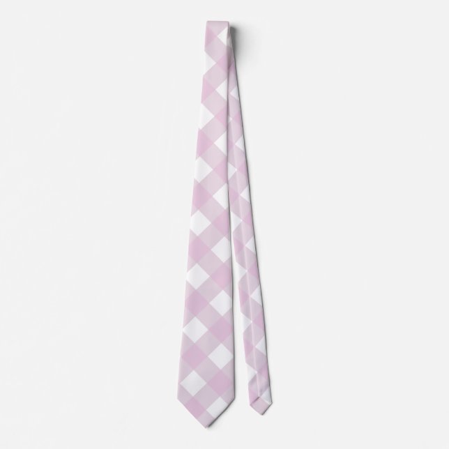 muted pastel pink white gingham plaid print tie (Front)