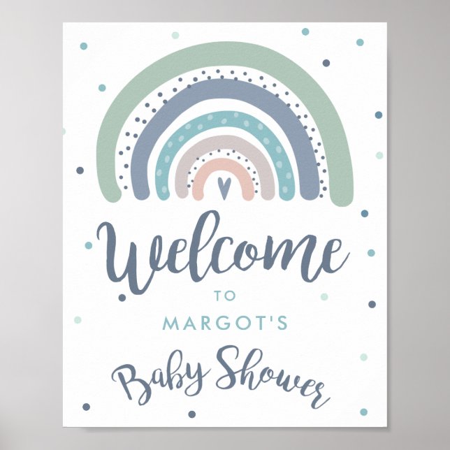 Muted Pastel Rainbow Baby Shower Welcome Poster (Front)