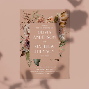 Muted Peach Beige Wedding   Fall Floral QR Code Invitation