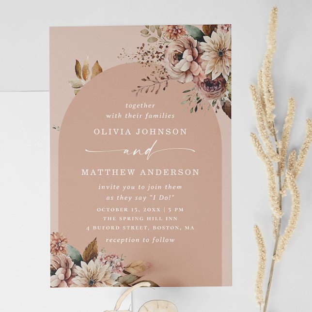 Muted Peach Blush Arch Wedding | Floral QR Details Invitation (Creator Uploaded)