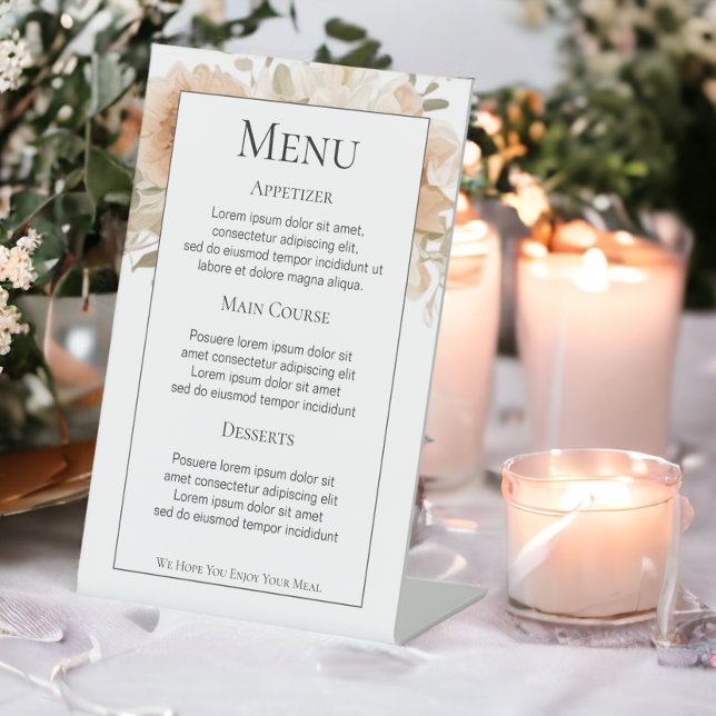 Muted Peach Flowers Personalised Wedding Menu Pedestal Sign (Muted Peach Flowers Personalized Wedding Menu Pedestal Sign from Ricaso)