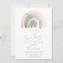 Muted Peach & Gray Watercolour Rainbow Baby Shower