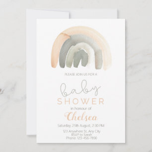 Muted Peach & Gray Watercolour Rainbow Baby Shower Invitation