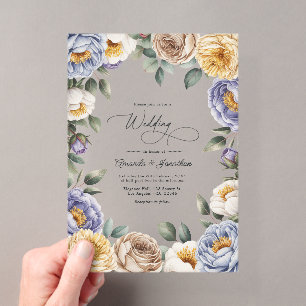 Muted Periwinkle, Buttercream, and Greige Wedding Acrylic Invitations