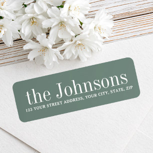 Muted pine green family name return address label