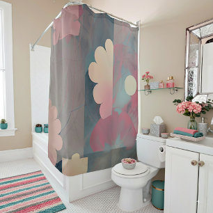 Muted pink abstract daisies shower curtain
