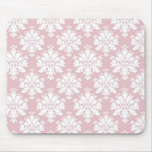 muted pink and white cream damask pattern mouse pad