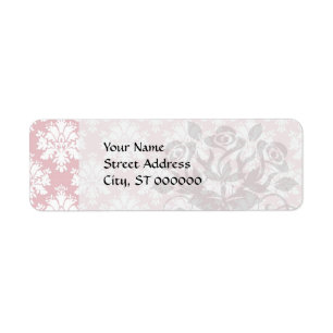 muted pink and white cream damask pattern return address label