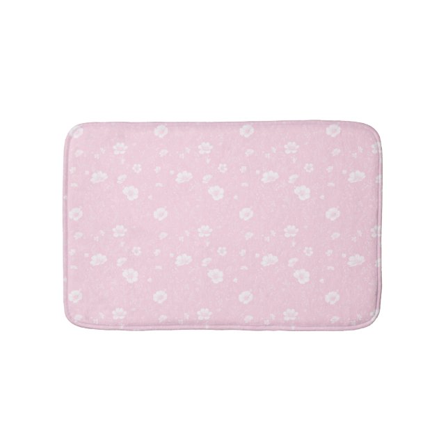 Muted Pink And White Wildflower Pattern Bath Mat (Front)
