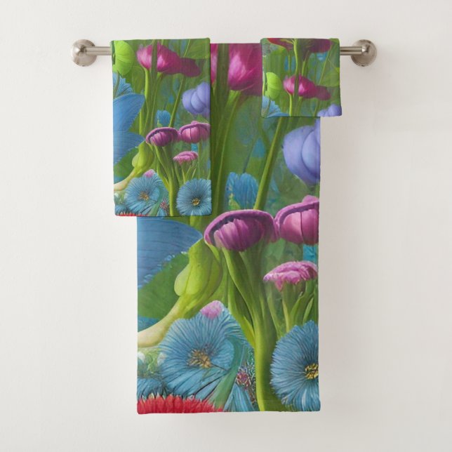 Muted pink, blue and White floral  Bath Towel Set (Insitu)