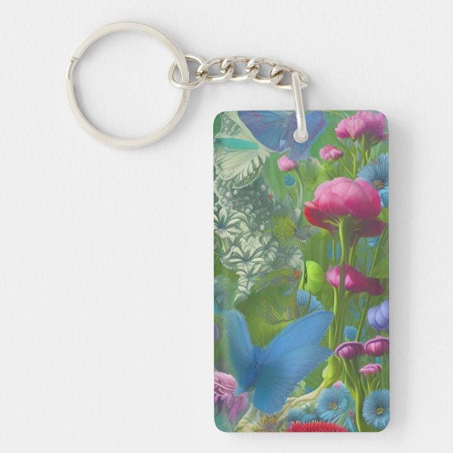 Muted pink, blue and White floral    Key Ring (Front)
