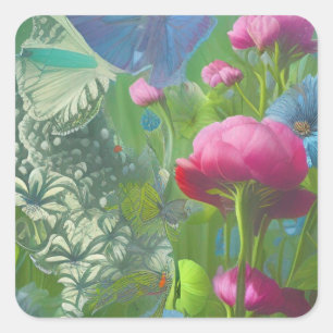 Muted pink, blue and White floral  Square Sticker